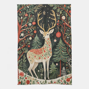 Midnight Forest Christmas Deer Theedoek