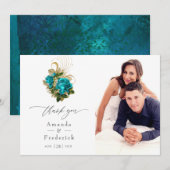 Midnight Forest Fantasy Turquoise en Gold Wedding Bedankkaart (Voorkant / Achterkant)