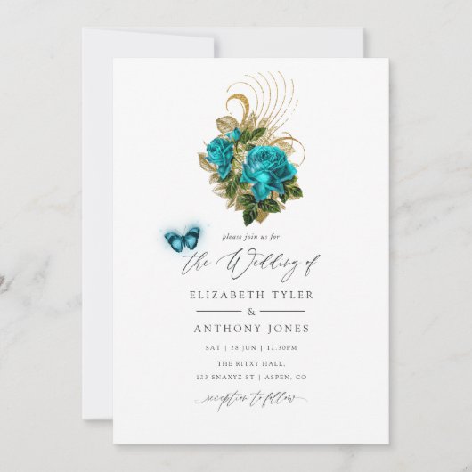 Midnight Forest Fantasy Turquoise en Gold Wedding Kaart (Voorkant)