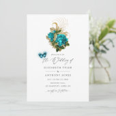 Midnight Forest Fantasy Turquoise en Gold Wedding Kaart (Staand voorkant)