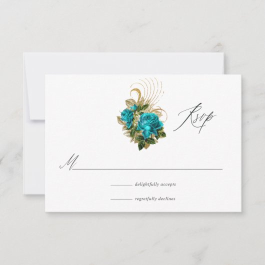 Midnight Forest Fantasy Turquoise en Gold Wedding RSVP Kaartje (Voorkant)