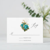 Midnight Forest Fantasy Turquoise en Gold Wedding RSVP Kaartje (Staand voorkant)