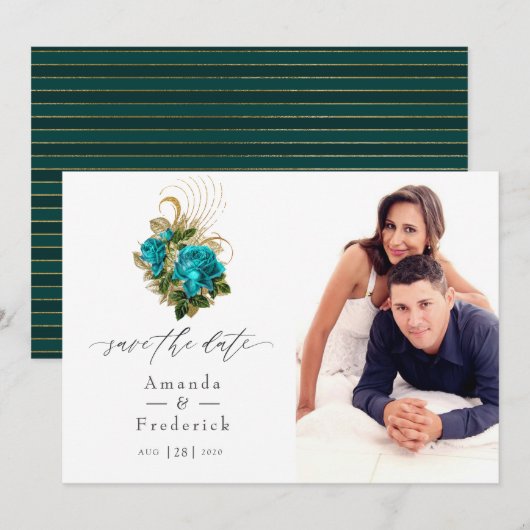 Midnight Forest Fantasy Turquoise en Gold Wedding Save The Date (Voorkant / Achterkant)