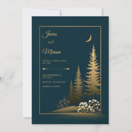 Midnight Forest Gold Wedding Kaart