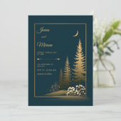 Midnight Forest Gold Wedding Kaart (Staand voorkant)