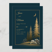 Midnight Forest Gold Wedding Kaart (Voorkant / Achterkant)