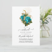 Midnight Forest Turquoise en Gold Virtual Wedding Kaart (Staand voorkant)