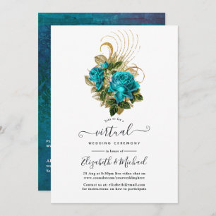 Midnight Forest Turquoise en Gold Virtual Wedding Kaart
