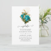 Midnight Forest Turquoise en Gold Wedding Update Kaart (Staand voorkant)