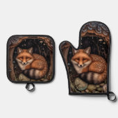 Midnight Fox Ornament Ovenwant & Pannenlap Set (Voorkant)