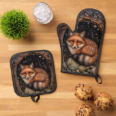 Midnight Fox Ornament Ovenwant & Pannenlap Set (Top down)