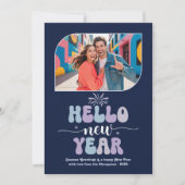 Midnight Frost Hello New Year Blue Retro Photo Feestdagenkaart (Voorkant)