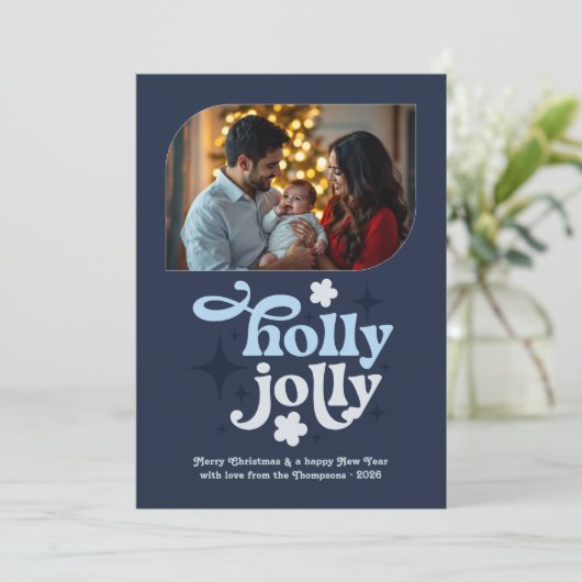 Midnight Frost Modern Blue Christmas Photo Feestdagenkaart (Staand voorkant)