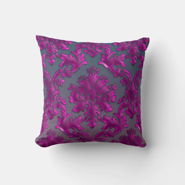 Midnight Fuchsia Damask Sierkussen (Voorkant)