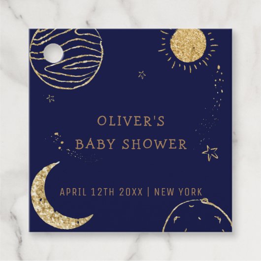 Midnight Galaxy Moon Star Boy Baby shower Bedankjes Labels (Voorkant)