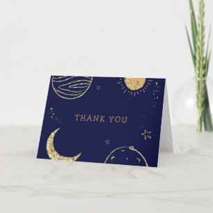Midnight Galaxy Moon Star Boy Baby shower Bedankkaart