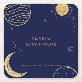 Midnight Galaxy Moon Star Boy Baby shower Kartonnen Onderzetters