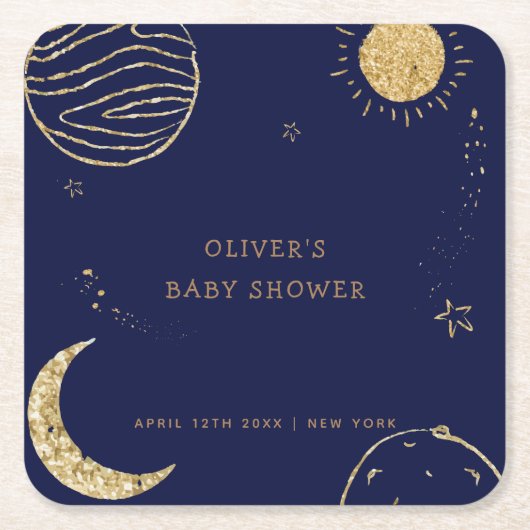 Midnight Galaxy Moon Star Boy Baby shower Kartonnen Onderzetters (Voorkant)