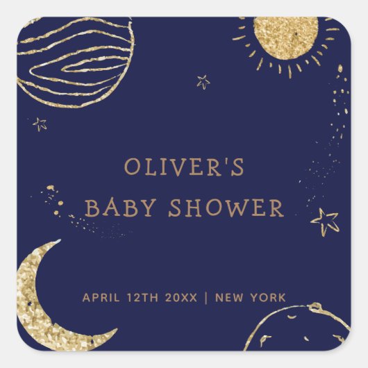 Midnight Galaxy Moon Star Boy Baby shower Vierkante Sticker (Voorkant)