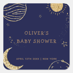 Midnight Galaxy Moon Star Boy Baby shower Vierkante Sticker