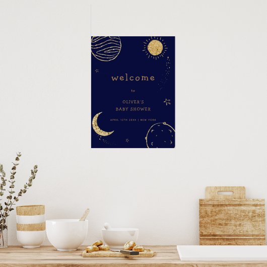Midnight Galaxy Outer Space Baby shower Welkom Poster (Keuken)