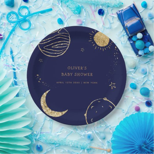 Midnight Galaxy Outer Space Boy Baby shower Papieren Bordje (Feest)