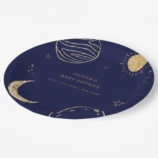 Midnight Galaxy Outer Space Boy Baby shower Papieren Bordje (Gekanteld)