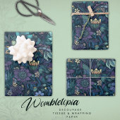 Midnight Garden Blauw Bloemen Decoupage Inpakpapier Vel