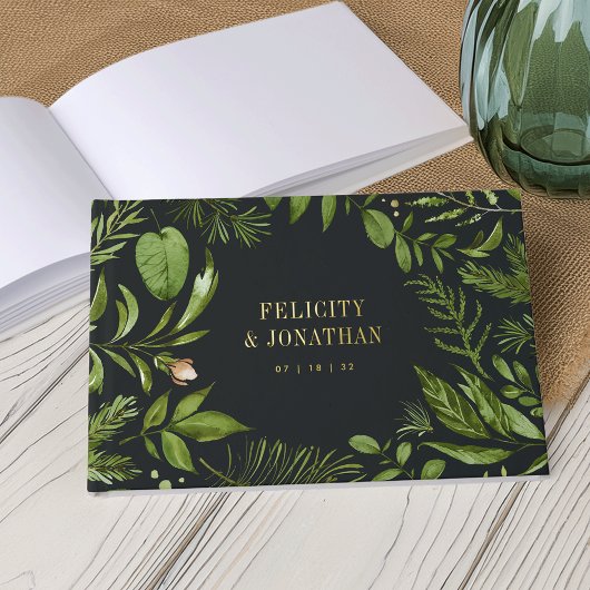 Midnight Garden Botanical Wedding Gold Gastenboek