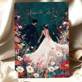 Midnight Garden - Chique Blauwgroen & Koraal bruil Kaart