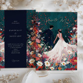 Midnight Garden - Chique Blauwgroen & Koraal bruil Kaart