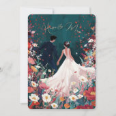 Midnight Garden - Chique Blauwgroen & Koraal bruil Kaart (Voorkant)