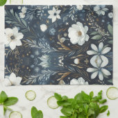 Midnight Garden Dream - Navy Blue Waterverf Flor Theedoek (Gevouwen)