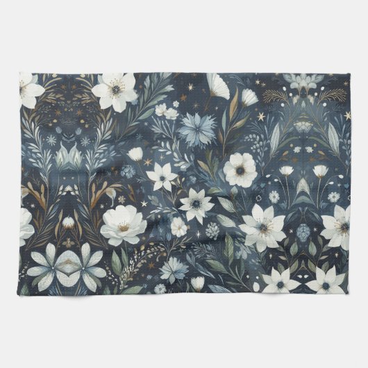 Midnight Garden Dream - Navy Blue Waterverf Flor Theedoek (Horizontaal)