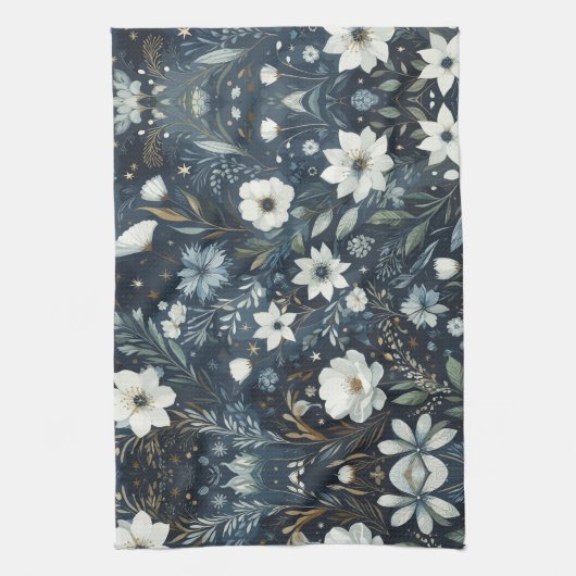Midnight Garden Dream - Navy Blue Waterverf Flor Theedoek (Verticaal)