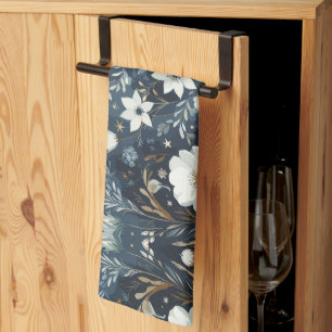 Midnight Garden Dream - Navy Blue Waterverf Flor Theedoek