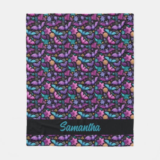 Midnight Garden Halloween vleermuizen en bloemen Fleece Deken (Voorkant)