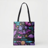 Midnight Garden Halloween vleermuizen en bloemen Tote Bag (Voorkant)