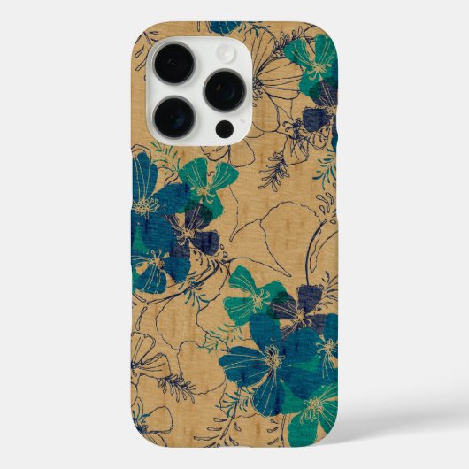 Midnight Garden Hawaiian Faux Wood Turq Case-Mate iPhone Case (Achterkant)