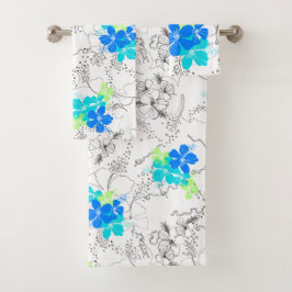 Midnight Garden Hawaiian Hibiscus Coordinate- Turq Bad Handdoek