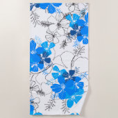 Midnight Garden Hawaiian Hibiscus Floral Blue Strandlaken (Voorkant)