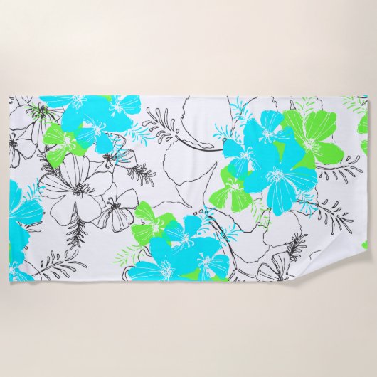 Midnight Garden Hawaiian Hibiscus Floral Turquoise Strandlaken (Voorkant)