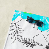 Midnight Garden Hawaiian Hibiscus Floral Turquoise Strandlaken (In situ)