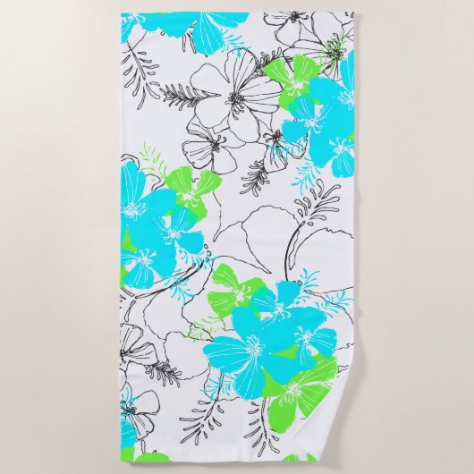 Midnight Garden Hawaiian Hibiscus Floral Turquoise Strandlaken (Voorkant)