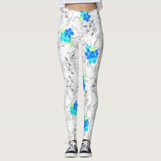 Midnight Garden Hawaiian Tropical Floral Leggings (Voorkant)
