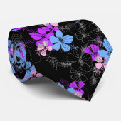 Midnight Garden Hibiscus Floral dubbelzijdig bedru Stropdas (Opgerold)