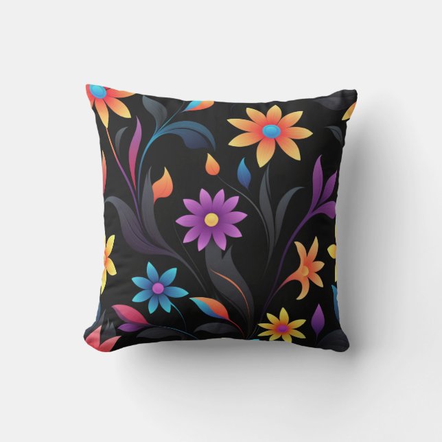 Midnight Garden: levendige bloemfantasie Kussen (Voorkant)