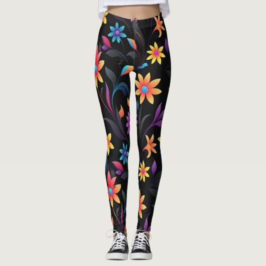 Midnight Garden: levendige bloemfantasie Leggings (Voorkant)