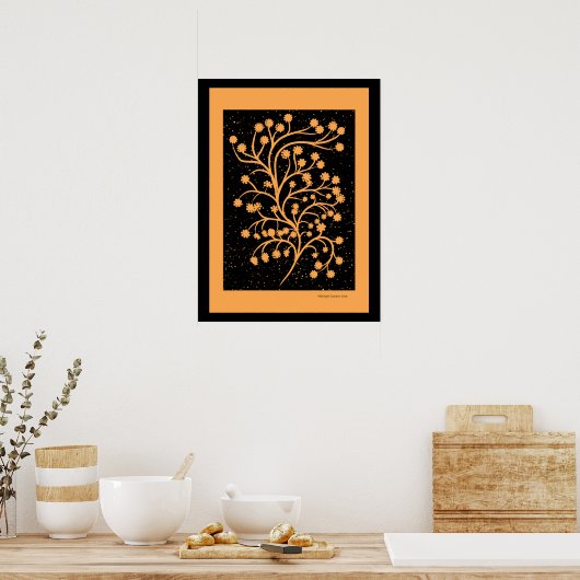 Midnight Garden Line Golden Amber Poster (Keuken)