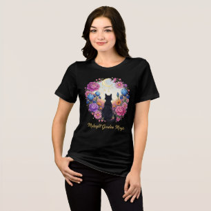 Midnight Garden Magic - Zwarte kat en maan Bloemen Tri-Blend Shirt